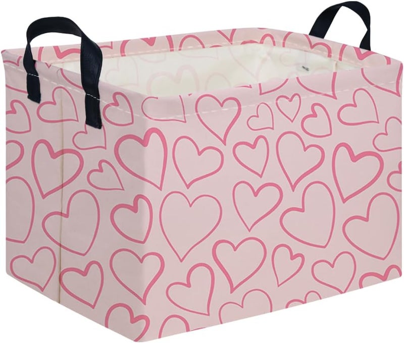 FXOCSHE Rectangular Pink Valentine's Day Gift Basket,nursery basket,Pink girls gift baskets,kids toy storage Bin, Love Heart Room Decor for Home,Shelf Baskets(Happy Love) - Image 1
